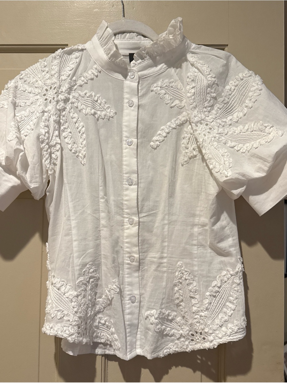 White Embroidered Button-Up Blouse